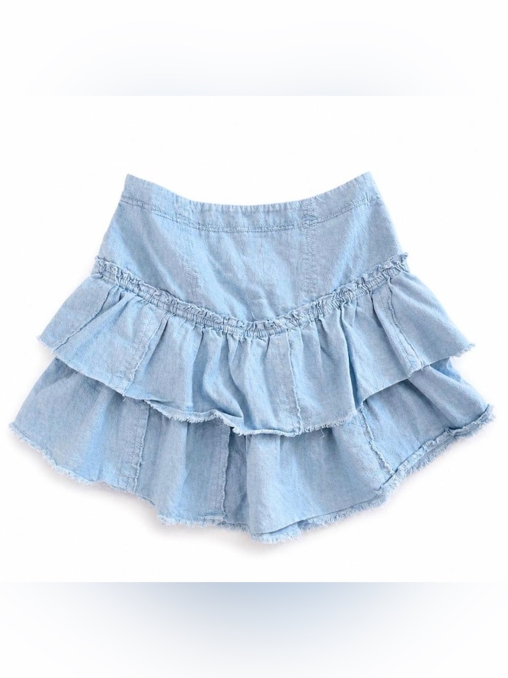 Free people Ruffles in Sand Light Blue Tiered Ruffle Mini Skirt new w tag size 8